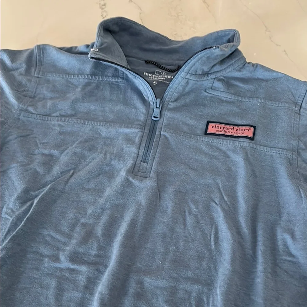 Vineyard Vines Light Blue Zip Up Sweater with Standing Collar